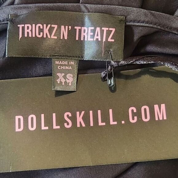 DOLLS KILL🔖NWT! TRICKZ N' TREATZ Black Satin Marabou Trimmed Slip Dress - Picture 10 of 11